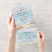 Beach Shells Ocean Tropical Waterverf Wedding All In One Uitnodiging (Afscheurbaar)