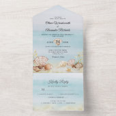 Beach Shells Ocean Tropical Waterverf Wedding All In One Uitnodiging (Binnen)