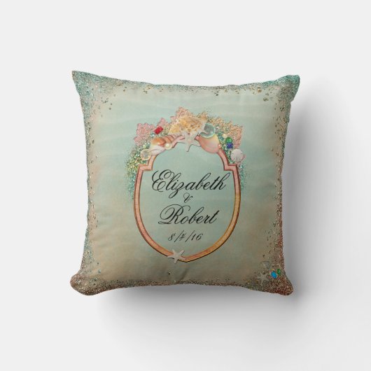 Beach, Shells, Starfish Wedding Custom Pillow Kussen (Voorkant)