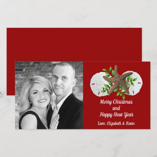 Beach Shells Swag Tropische kerstfotokaart Feestdagenkaart (Voorkant / Achterkant)