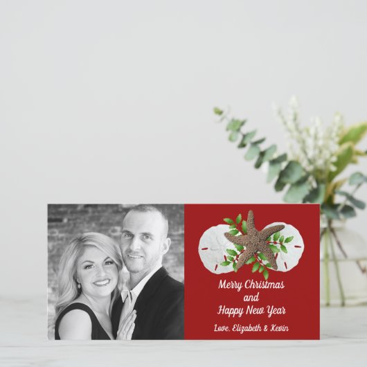 Beach Shells Swag Tropische kerstfotokaart Feestdagenkaart (Staand voorkant)