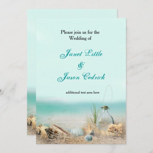 Beach Shells Wedding Party Waterverf Invitation Kaart (Voorkant / Achterkant)