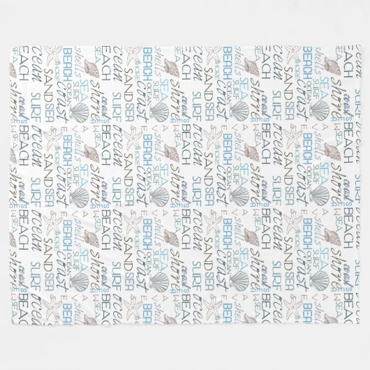 Beach Shells Zee Sand Blue Fleece Deken (Voorkant (Horizontaal))