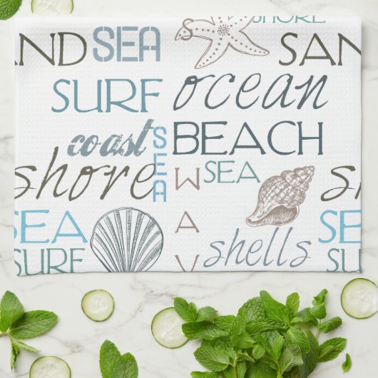 Beach Shells Zee Sand Blue Theedoek (Gevouwen)