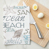 Beach Shells Zee Sand Blue Theedoek (Quarter Fold)
