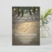 Beach Shore Hearts in the Sand Wedding Invitations Kaart (Staand voorkant)