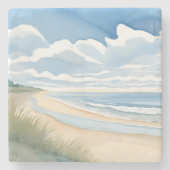 Beach Shore Walk | Coastal Ocean Watercolor Stenen Onderzetter (Voorkant)