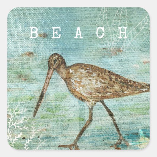 Beach Shorebird Vierkante Sticker (Voorkant)