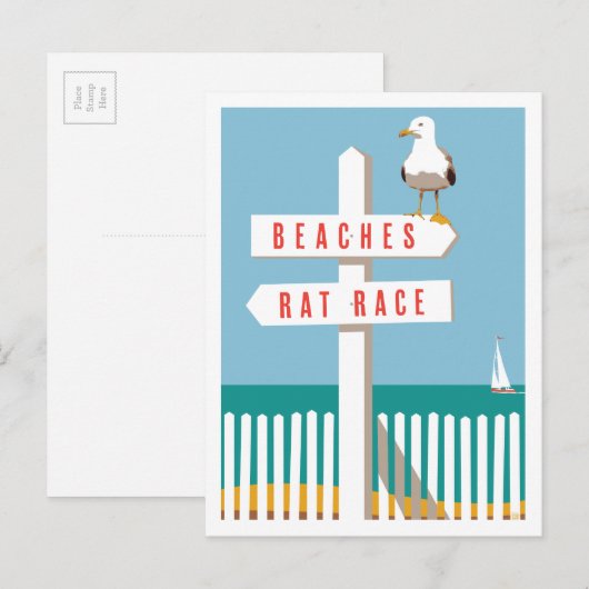 Beach Sign Post Briefkaart (Voorkant / Achterkant)