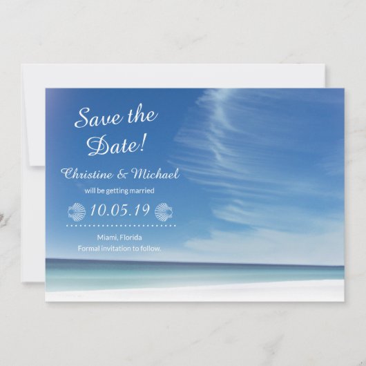 Beach Sky Cloud & Seashells Save the Date Card (Voorkant)