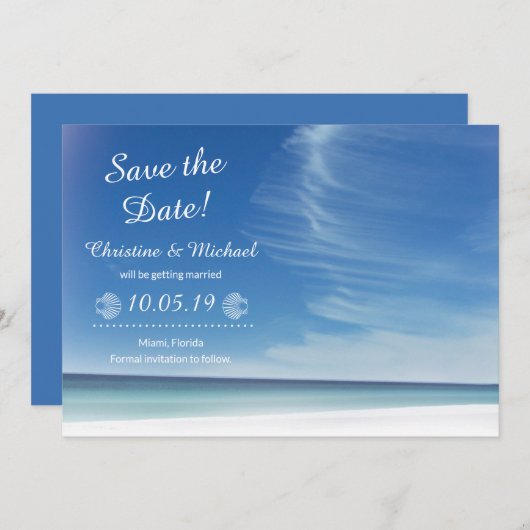 Beach Sky Cloud & Seashells Save the Date Card (Voorkant / Achterkant)