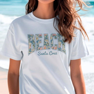 BEACH Skyline Blue Retro Bloemen T-shirt