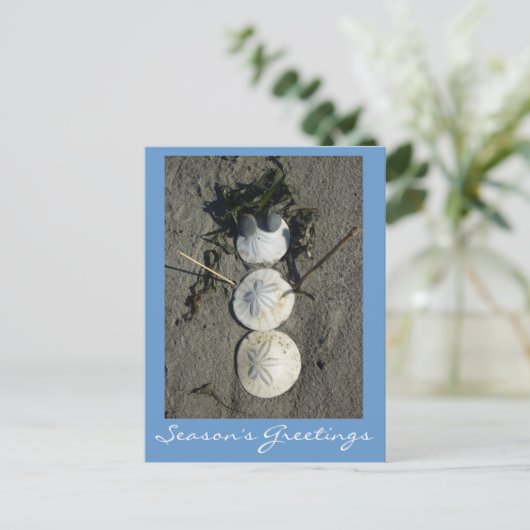 Beach Sneeuwman Feestdagenkaart (Staand voorkant)