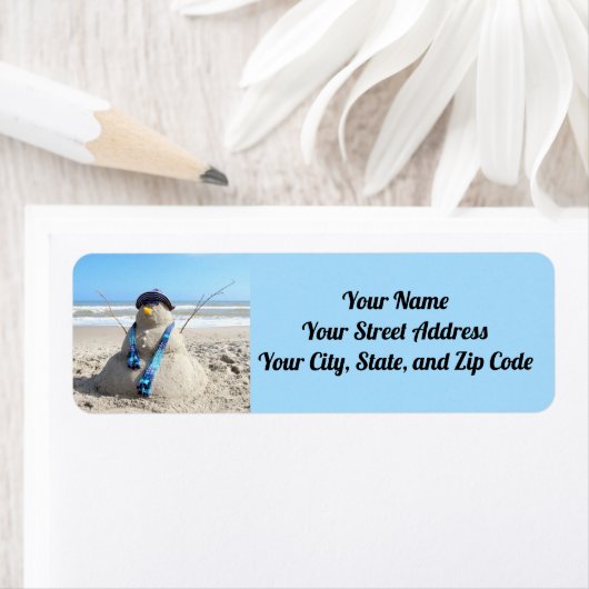 Beach Snowman - Sand Sculpture - Adresetiketten Etiket (Insitu)