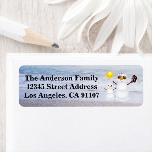 Beach Snowman & Son Return-adreslabels Etiket (Insitu)