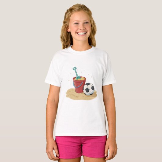 Beach Soccer Bucket and Ball in the Sand T-shirt (Voorkant volledig)