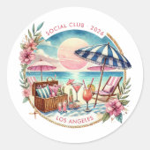 Beach Social Club Bachelorette Weekend Custom Ronde Sticker (Voorkant)