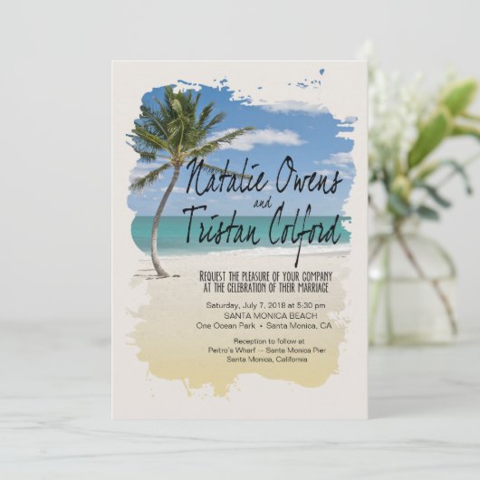 Beach Splash Snapshot Wedding Kaart (Staand voorkant)