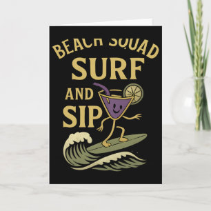 Beach Squad Surf And Sip Retro Surfing Tail Grafie Kaart