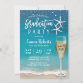 Beach Starfish and Champagne Glass Afstuderen Kaart (Voorkant)