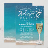 Beach Starfish and Champagne Glass Afstuderen Kaart (Voorkant / Achterkant)
