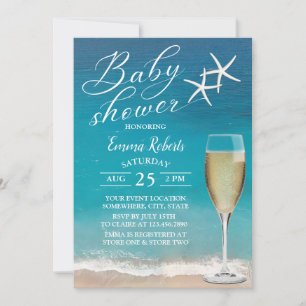Beach Starfish and Champagne Glass Baby shower Kaart