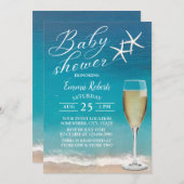 Beach Starfish and Champagne Glass Baby shower Kaart (Voorkant / Achterkant)