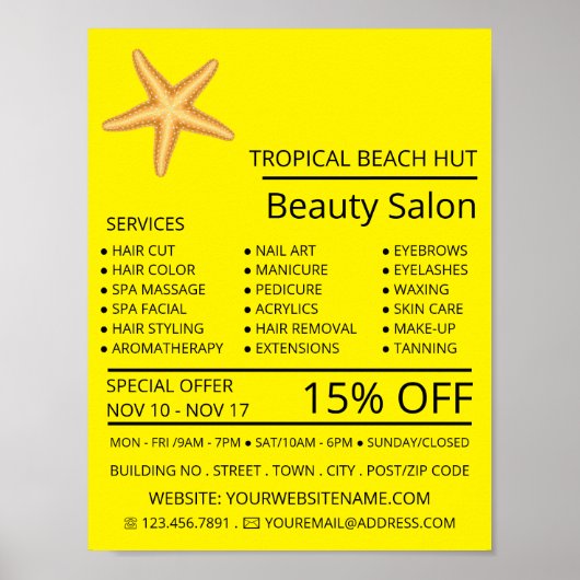 Beach Starfish, Beauticien, Beauty Salon Advert Poster (Voorkant)