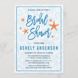 Beach Starfish Bridal Shower Invitation Kaart
