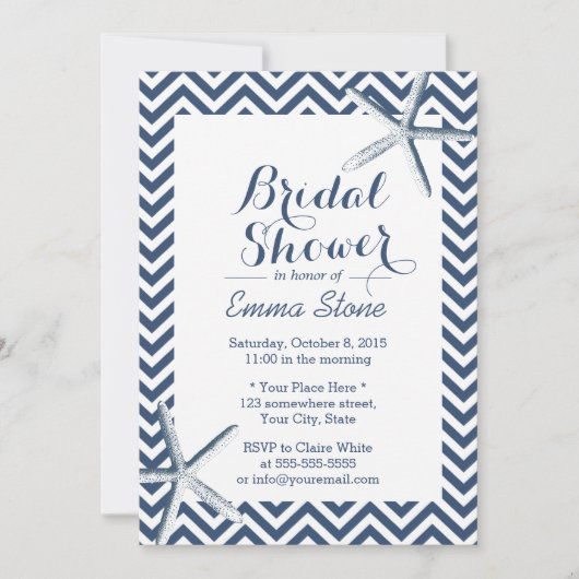 Beach Starfish Chevron Stripes Vrijgezellenfeest Kaart (Voorkant)