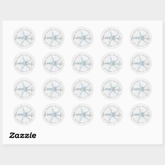 Beach Starfish Dank je wel Rustic Wedding Favor Ronde Sticker (Vel)