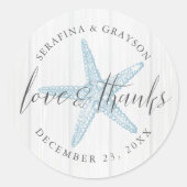 Beach Starfish Dank je wel Rustic Wedding Favor Ronde Sticker (Voorkant)