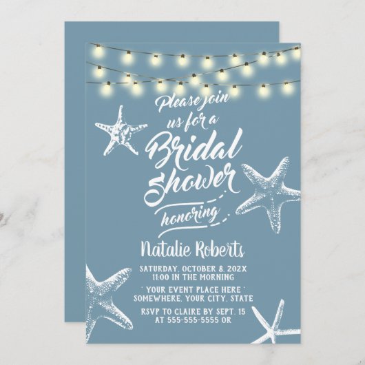 Beach Starfish Elegant Dusty Blue Vrijgezellenfees Kaart (Voorkant / Achterkant)
