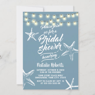 Beach Starfish Elegant Dusty Blue Vrijgezellenfees Kaart
