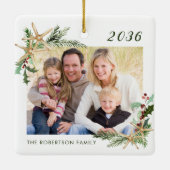Beach Starfish Familie Foto kerstwit Keramisch Ornament (Achterkant)