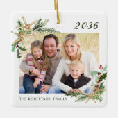 Beach Starfish Familie Foto kerstwit Keramisch Ornament (Voorkant)