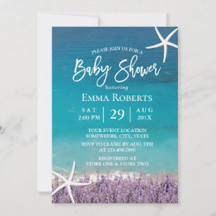Beach Starfish Lavender Florence Baby shower Kaart