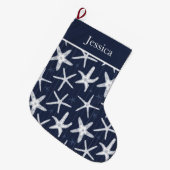 Beach Starfish Navy Blue Coastal Grote Kerstsok (Voorkant (Hangend))