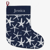 Beach Starfish Navy Blue Coastal Grote Kerstsok (Voorkant)
