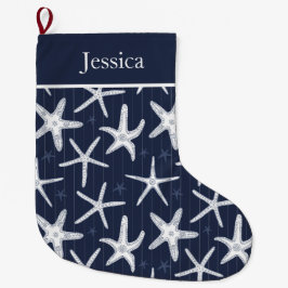 Beach Starfish Navy Blue Coastal Grote Kerstsok