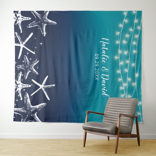 Beach Starfish Ocean Blue Summer Weddenschap Backd Wandkleed (In Situ (horizontaal))