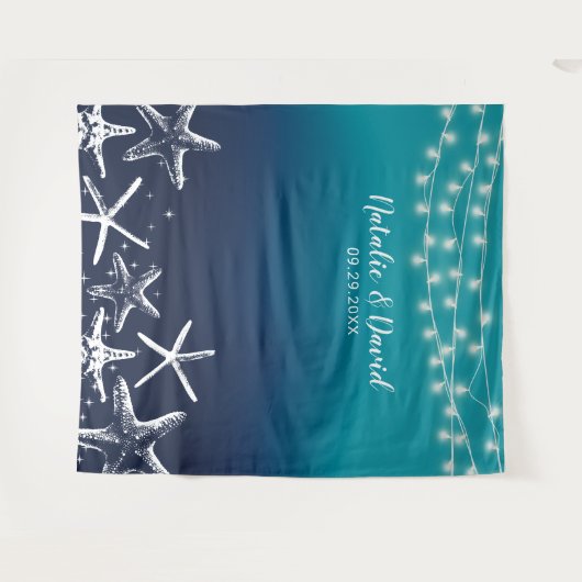 Beach Starfish Ocean Blue Summer Weddenschap Backd Wandkleed (Voorkant (horizontaal))