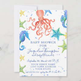 Beach Starfish Octopus Seahorse Boy Baby shower Kaart