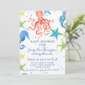 Beach Starfish Octopus Seahorse Boy Baby shower Kaart (Staand voorkant)
