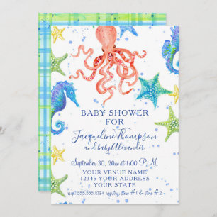 Beach Starfish Octopus Seahorse Boy Baby shower Kaart