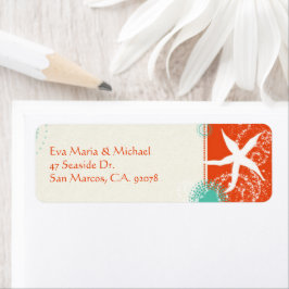Beach Starfish Red Aqua Weduwadres Etiket