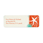 Beach Starfish Red Aqua Weduwadres Etiket (Voorkant)