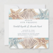 Beach Starfish Seashell Square Weddenschap Kaart (Voorkant)