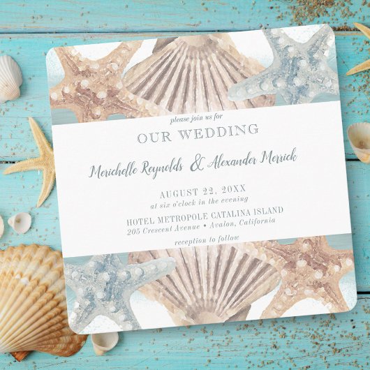 Beach Starfish Seashell Square Weddenschap Kaart