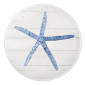 Beach Starfish Shell Modern Blue Barn Wood Keramische Knop (Voorkant)